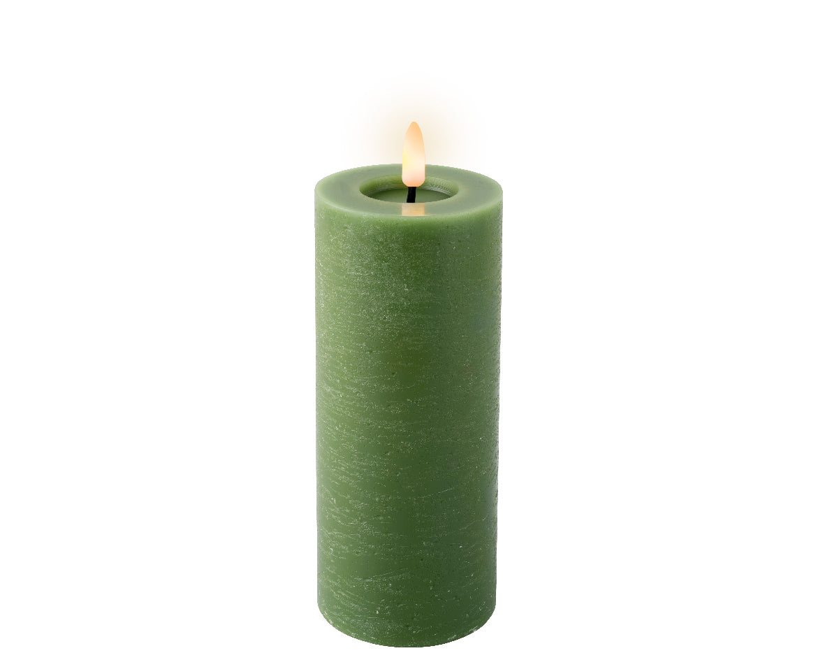 Green Battery Operated Warm White LED Indoor Candle - 7x19cm