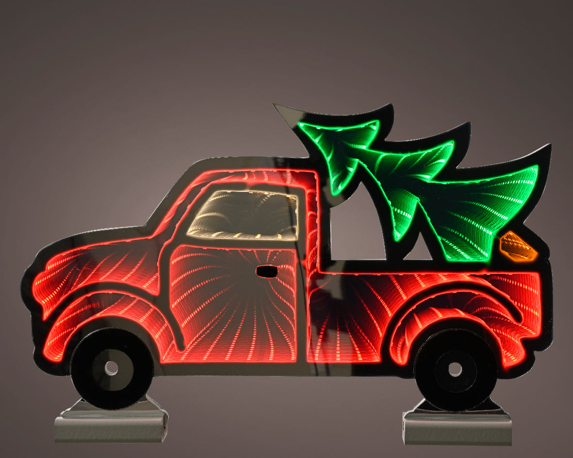 Standing Truck with Christmas Tree Infinity Mirror Light - 24.5cm