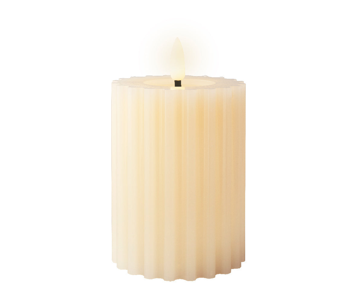 Cream Battery Operated Warm White LED Indoor Textured Candle - 7.5x12cm