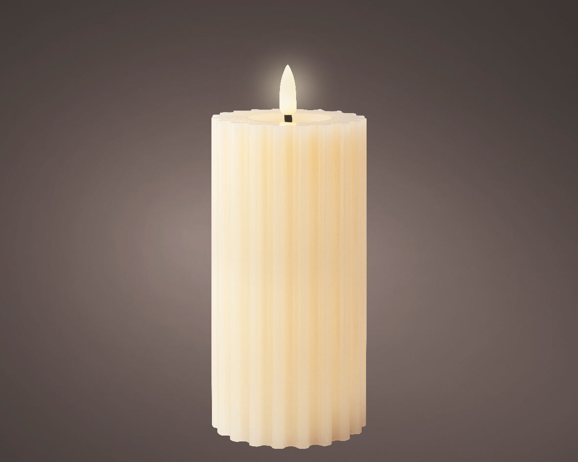 Cream Battery Operated Warm White LED Indoor Textured Candle - 7.5x17.5cm