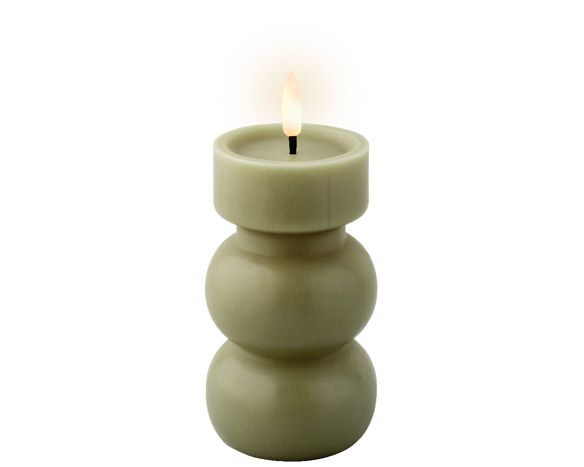 Green Battery Operated Warm White LED Indoor Vase Candle - 7x15cm