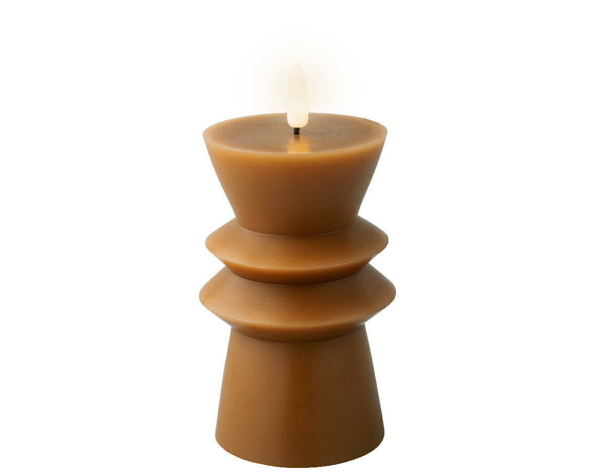 Brown Battery Operated Warm White LED Indoor Carved Candle - 8x15cm
