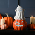 Battery Operated Ceramic Lit Ghost and Pumpkin Table Top Decoration - 24cm